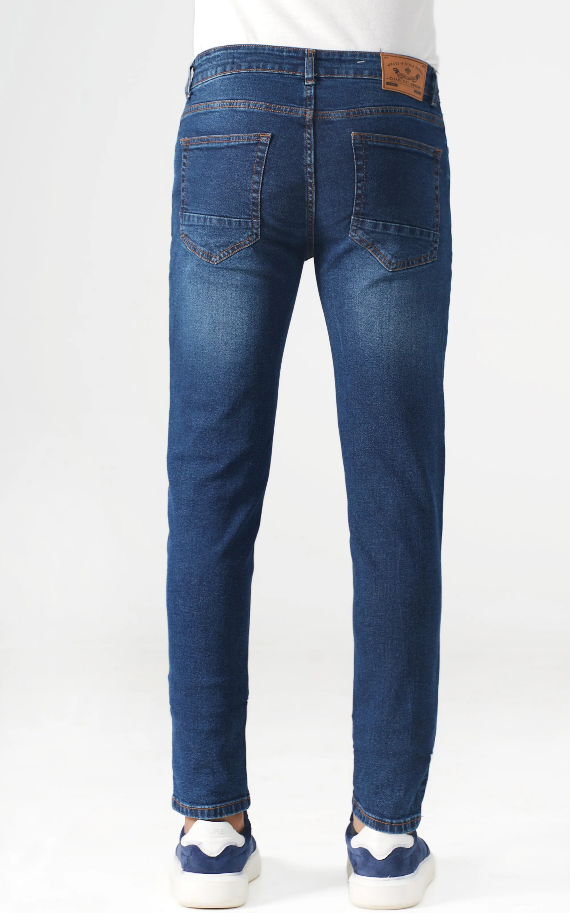 SLIM LEG WHISKERED JEANS DARK BLUE