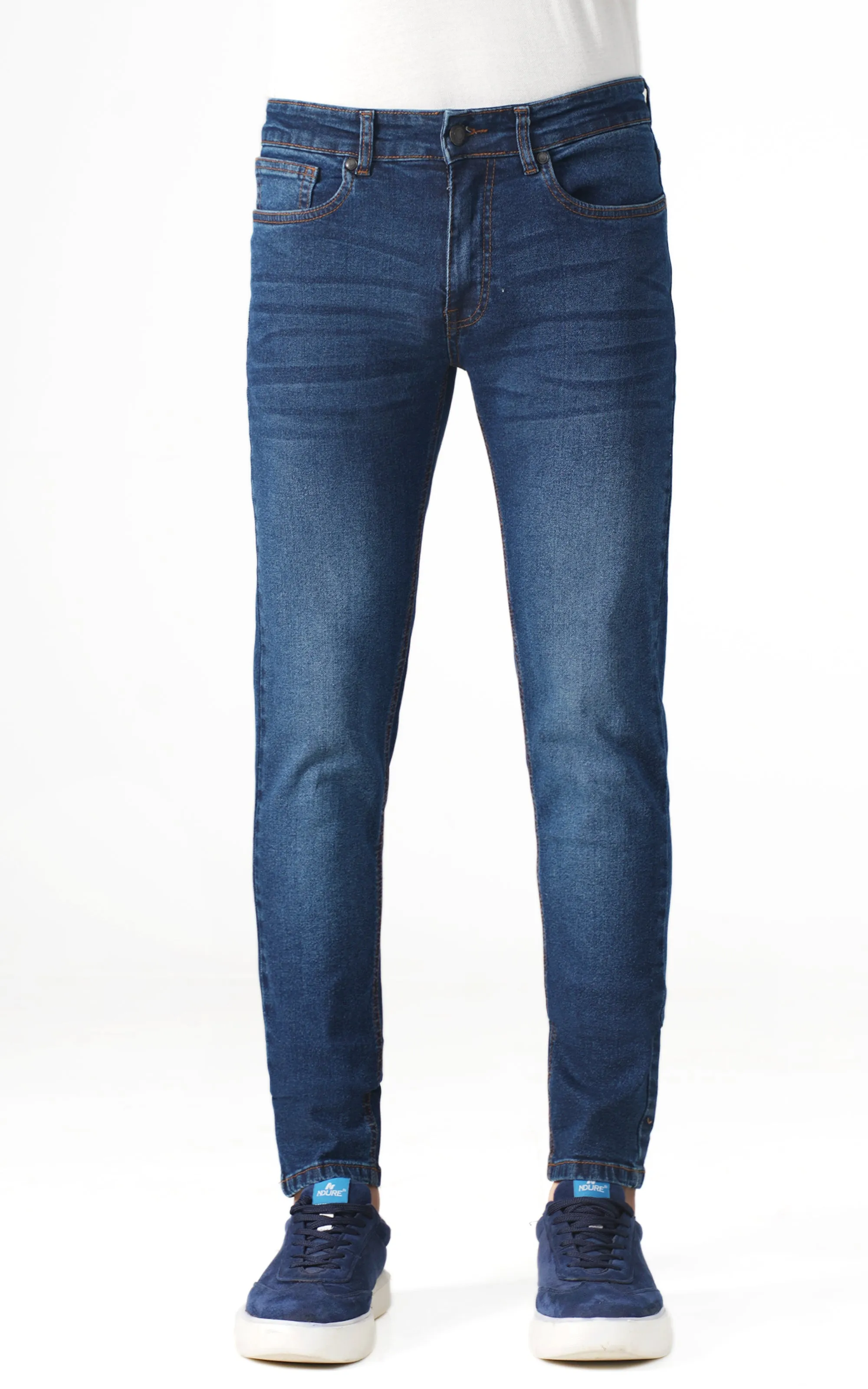 SLIM LEG WHISKERED JEANS DARK BLUE