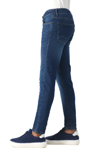 SLIM LEG WHISKERED JEANS DARK BLUE