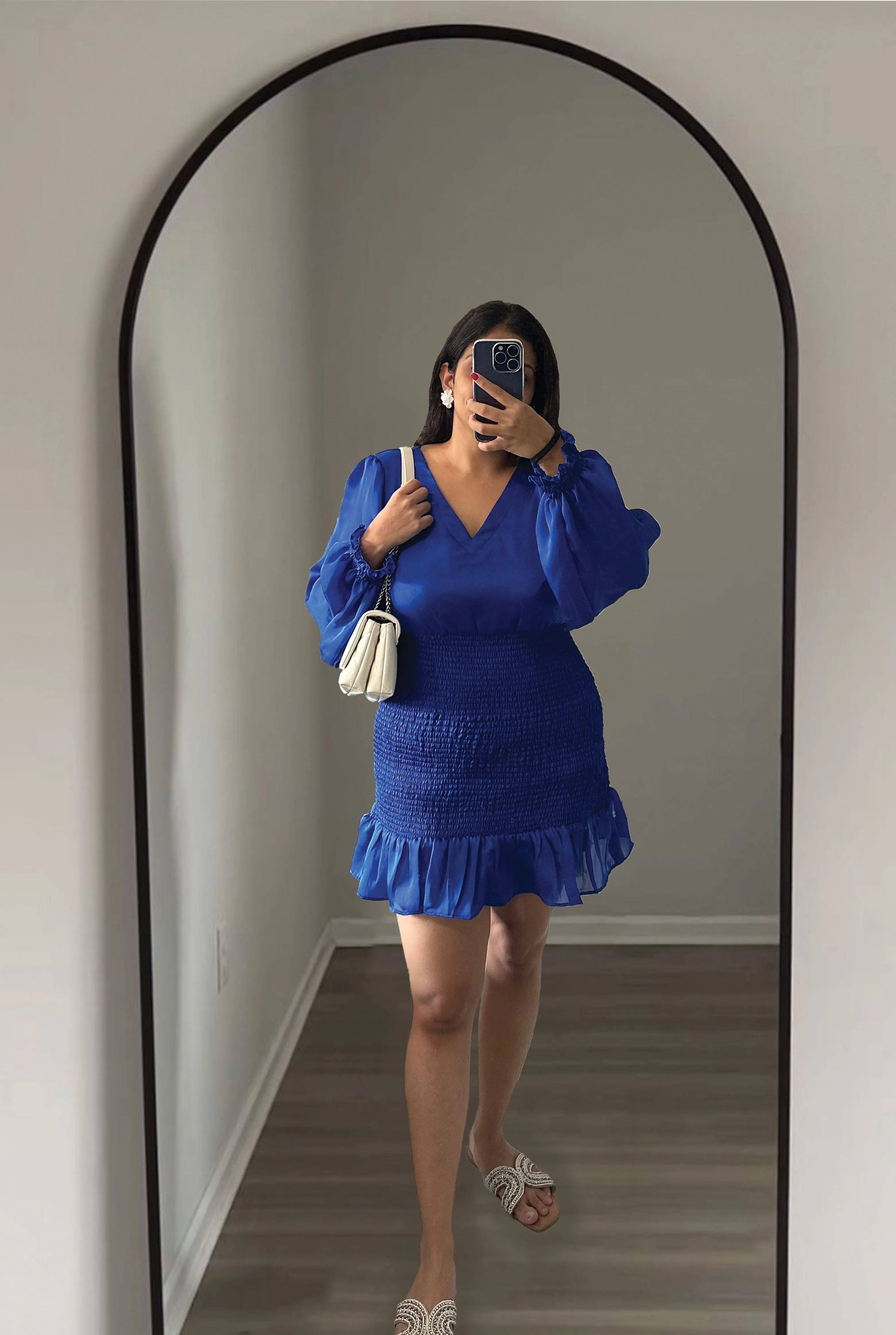 SMOCKED SHORT DRESS - BLUE