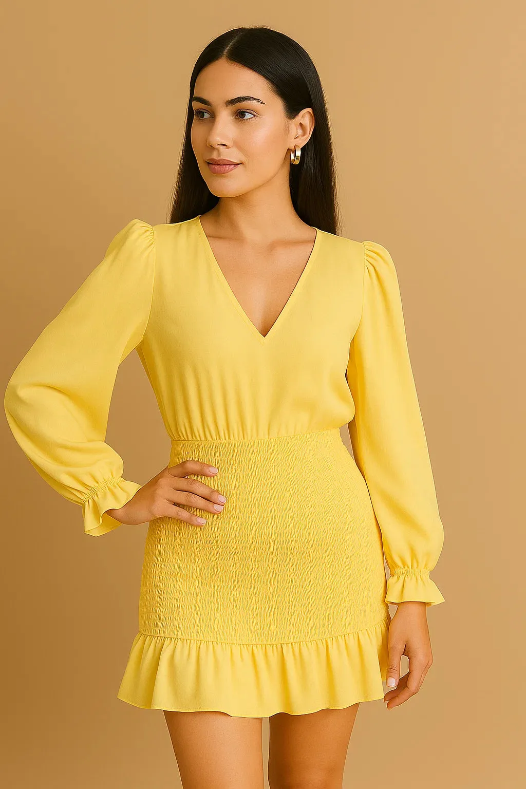 SMOCKED SHORT DRESS - BUTTER YELLOW