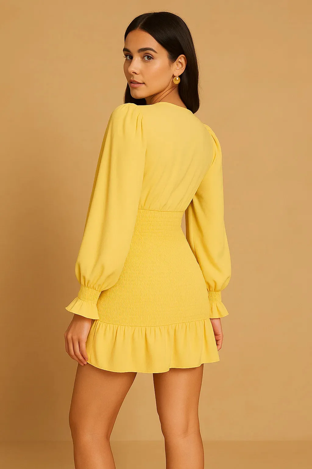 SMOCKED SHORT DRESS - WHITE