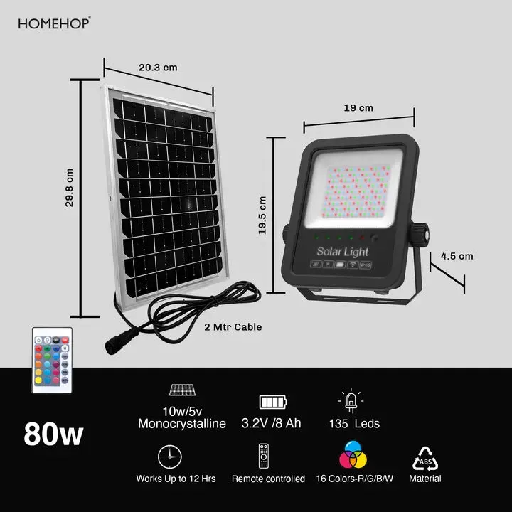 Solar Powered RGB Waterproof Floodlight For Home, Outdoor and Garden With Remote Control
