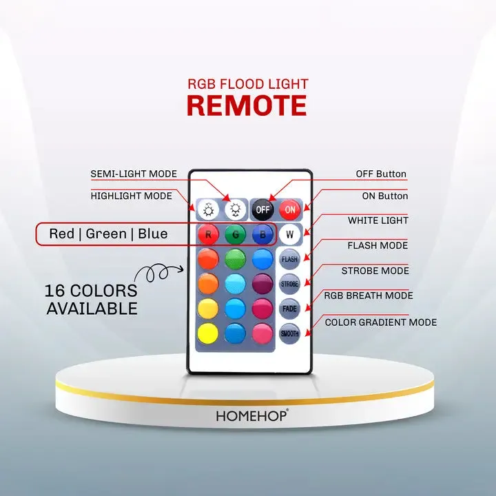 Solar Powered RGB Waterproof Floodlight For Home, Outdoor and Garden With Remote Control