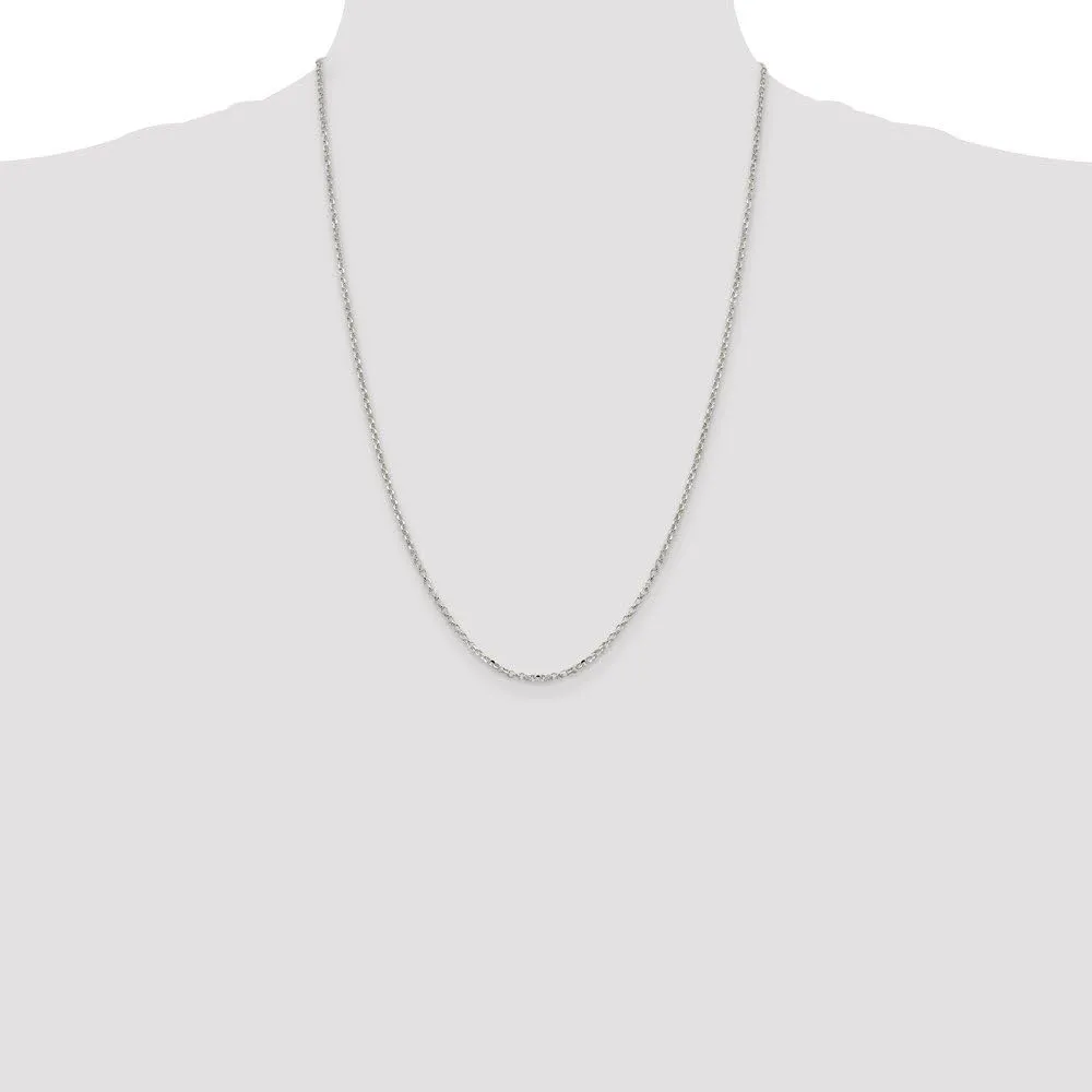 Solid 925 Sterling Silver 2mm 8 Side Diamond-Cut Cable Chain Necklace