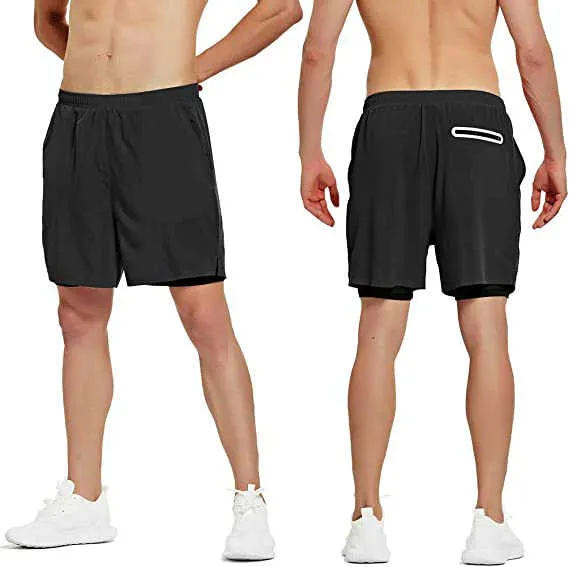 Sport Running Shorts for Men With Phone Pockets Men's 2 in 1  شورت رياضي للجري للرجال مزود بجيوب للهاتف، شورت رياضي سريع الجفاف
