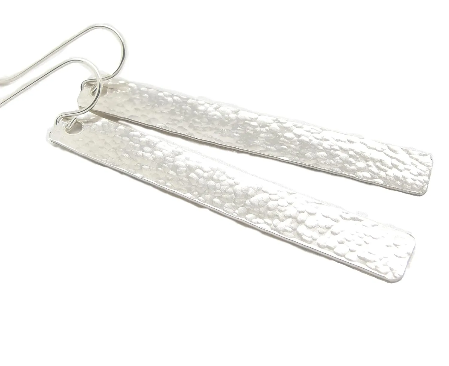 Sterling Silver Hammered Bar Earrings, Long 2 1/4 Inch Solid Silver