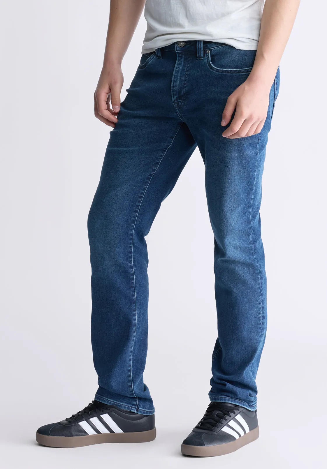 Straight Six Men's Freedom Flex Jeans, Whiskered Indigo - BM26018