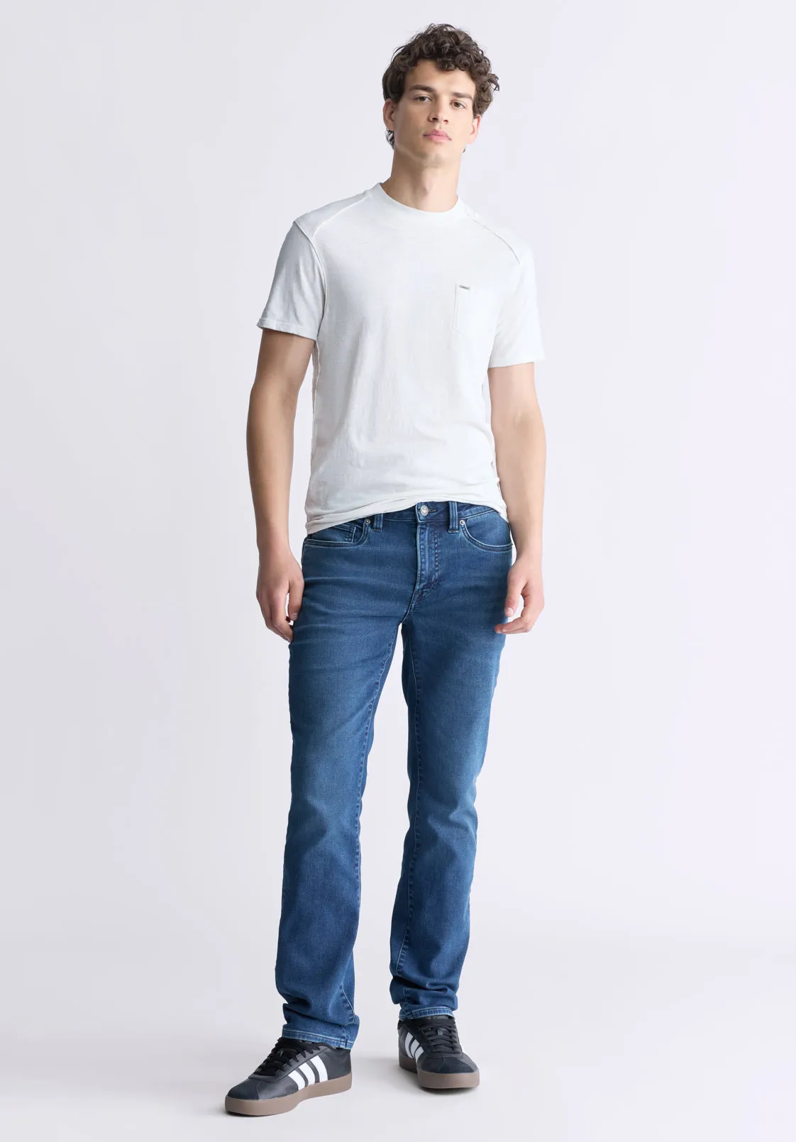 Straight Six Men's Freedom Flex Jeans, Whiskered Indigo - BM26018