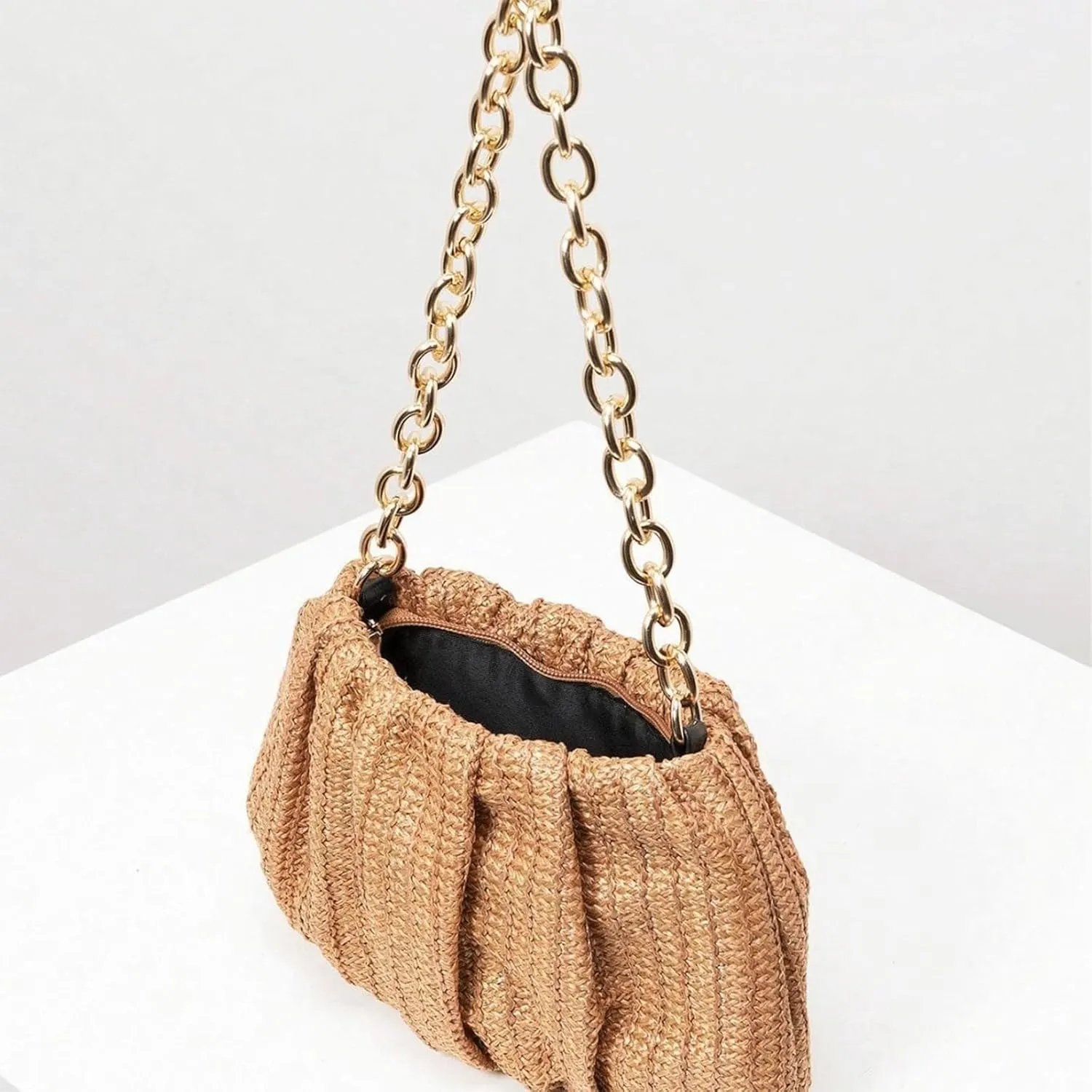 Straw Beach Bag Women Boho Bow Purse Small Summer Purse Soft Shoulder Bag Trendy Everyday Vacation Bag