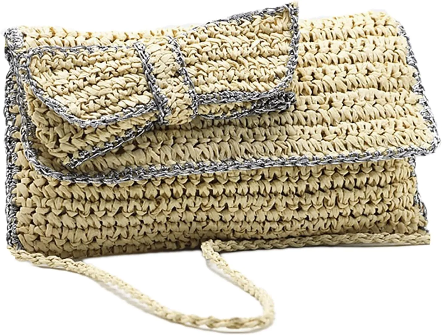 Straw Beach Bag Women Boho Bow Purse Small Summer Purse Soft Shoulder Bag Trendy Everyday Vacation Bag