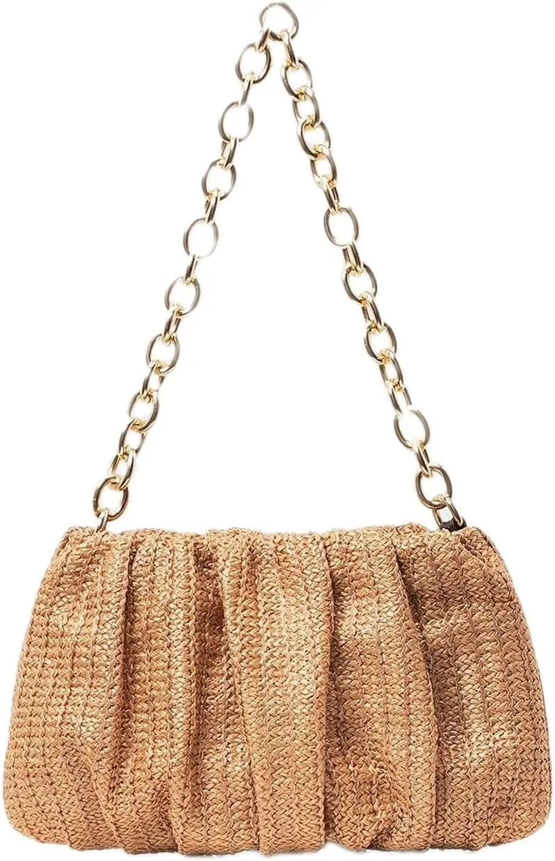 Straw Beach Bag Women Boho Bow Purse Small Summer Purse Soft Shoulder Bag Trendy Everyday Vacation Bag