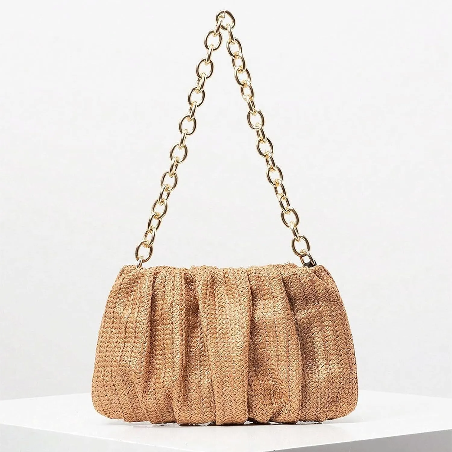 Straw Beach Bag Women Boho Bow Purse Small Summer Purse Soft Shoulder Bag Trendy Everyday Vacation Bag