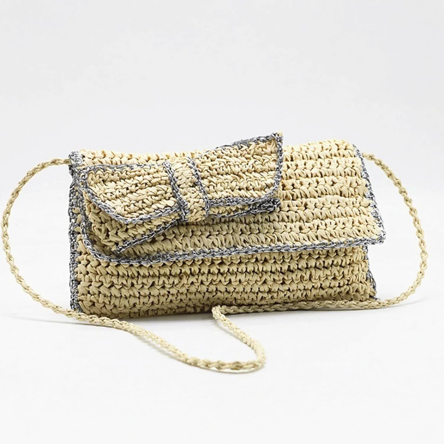 Straw Beach Bag Women Boho Bow Purse Small Summer Purse Soft Shoulder Bag Trendy Everyday Vacation Bag