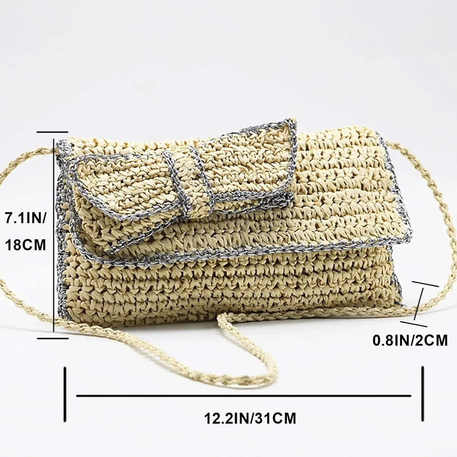 Straw Beach Bag Women Boho Bow Purse Small Summer Purse Soft Shoulder Bag Trendy Everyday Vacation Bag