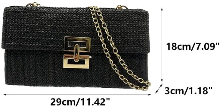 Straw Clutch Purse for Women Designer Evening Handbag Summer Beach Shoulder Purse with Chain Woven Shoulder Handbag