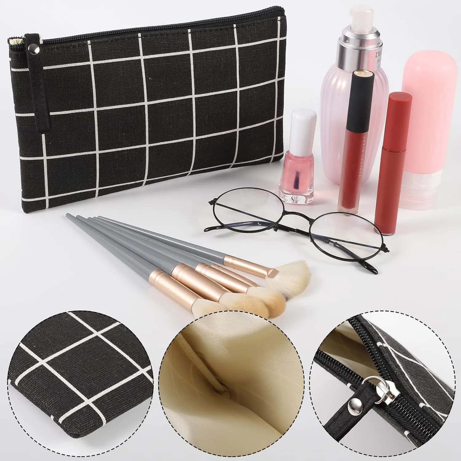SUMAJU 2 Pcs Small Cosmetic Bag, Multi-Function Canvas Cosmetic Pouch Small Zipper Pouch Makeup Bag Purse Pouches Cute Makeup Pouch Christmas Gifts Stocking Stuffers for Women