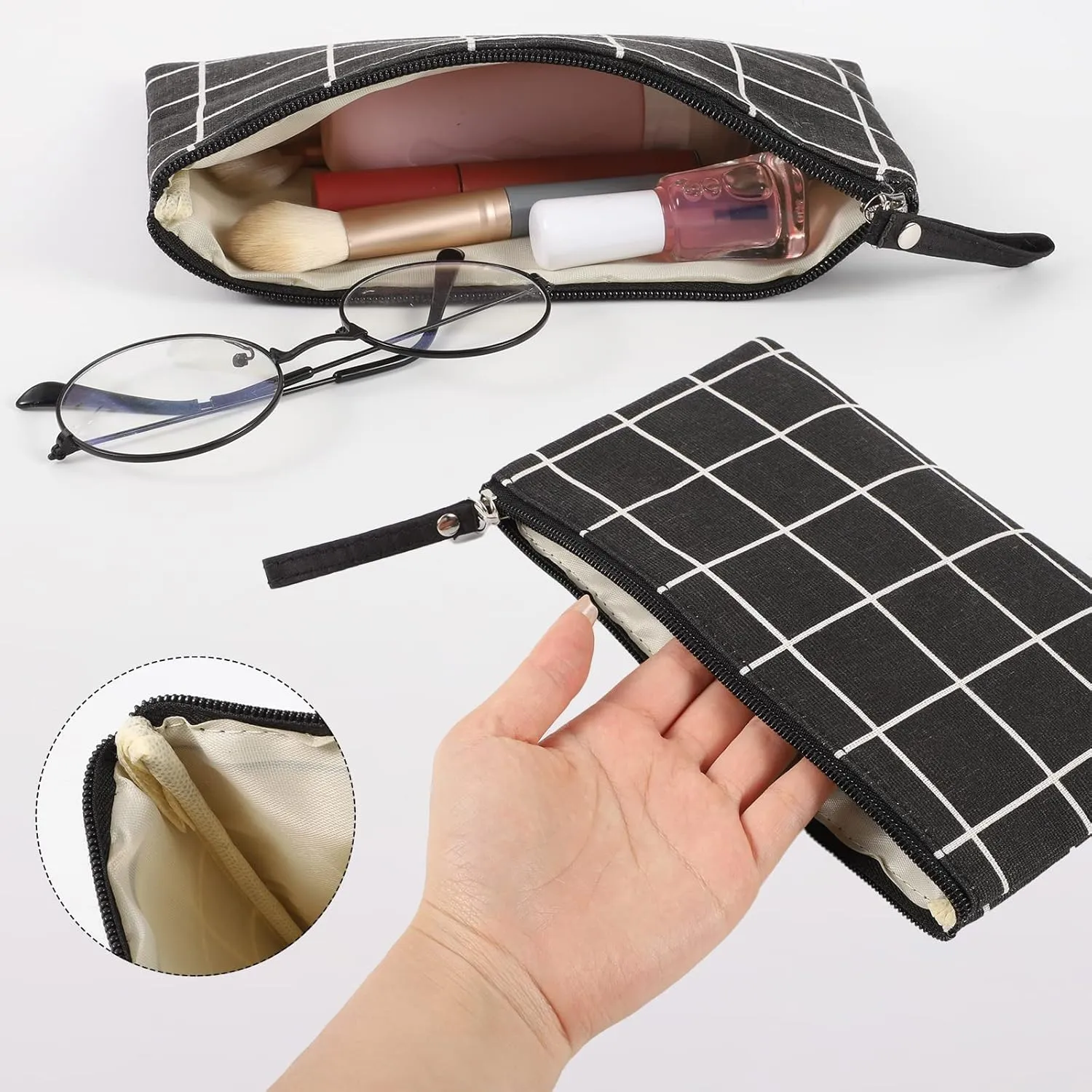 SUMAJU 2 Pcs Small Cosmetic Bag, Multi-Function Canvas Cosmetic Pouch Small Zipper Pouch Makeup Bag Purse Pouches Cute Makeup Pouch Christmas Gifts Stocking Stuffers for Women