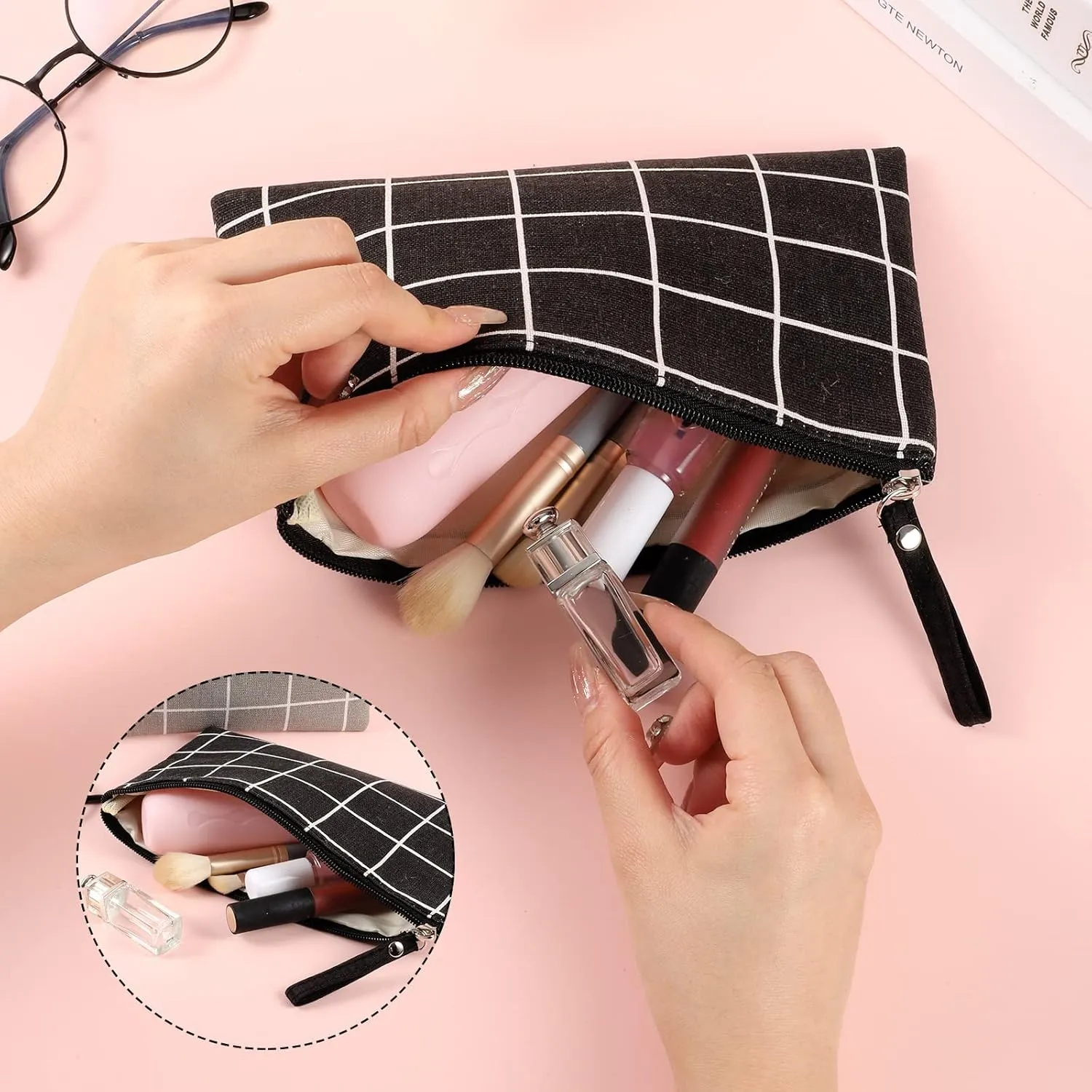 SUMAJU 2 Pcs Small Cosmetic Bag, Multi-Function Canvas Cosmetic Pouch Small Zipper Pouch Makeup Bag Purse Pouches Cute Makeup Pouch Christmas Gifts Stocking Stuffers for Women