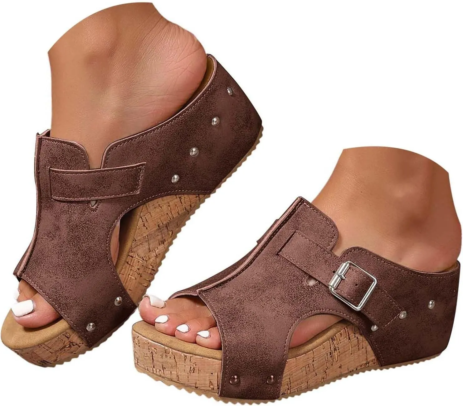 Summer Sandals for Women 2025 Platform Wedge Sandals Open Toe Slip On Slides Heeled Cutout Comfortable Beach Vacation Party Shoes