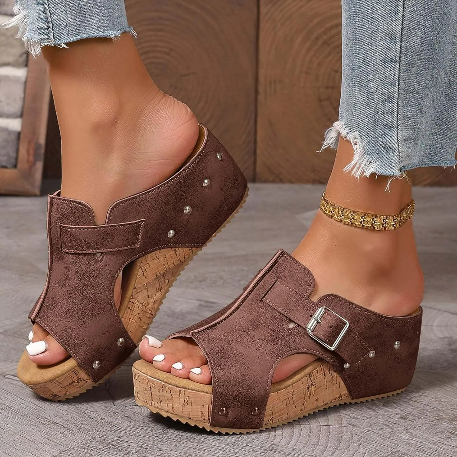 Summer Sandals for Women 2025 Platform Wedge Sandals Open Toe Slip On Slides Heeled Cutout Comfortable Beach Vacation Party Shoes