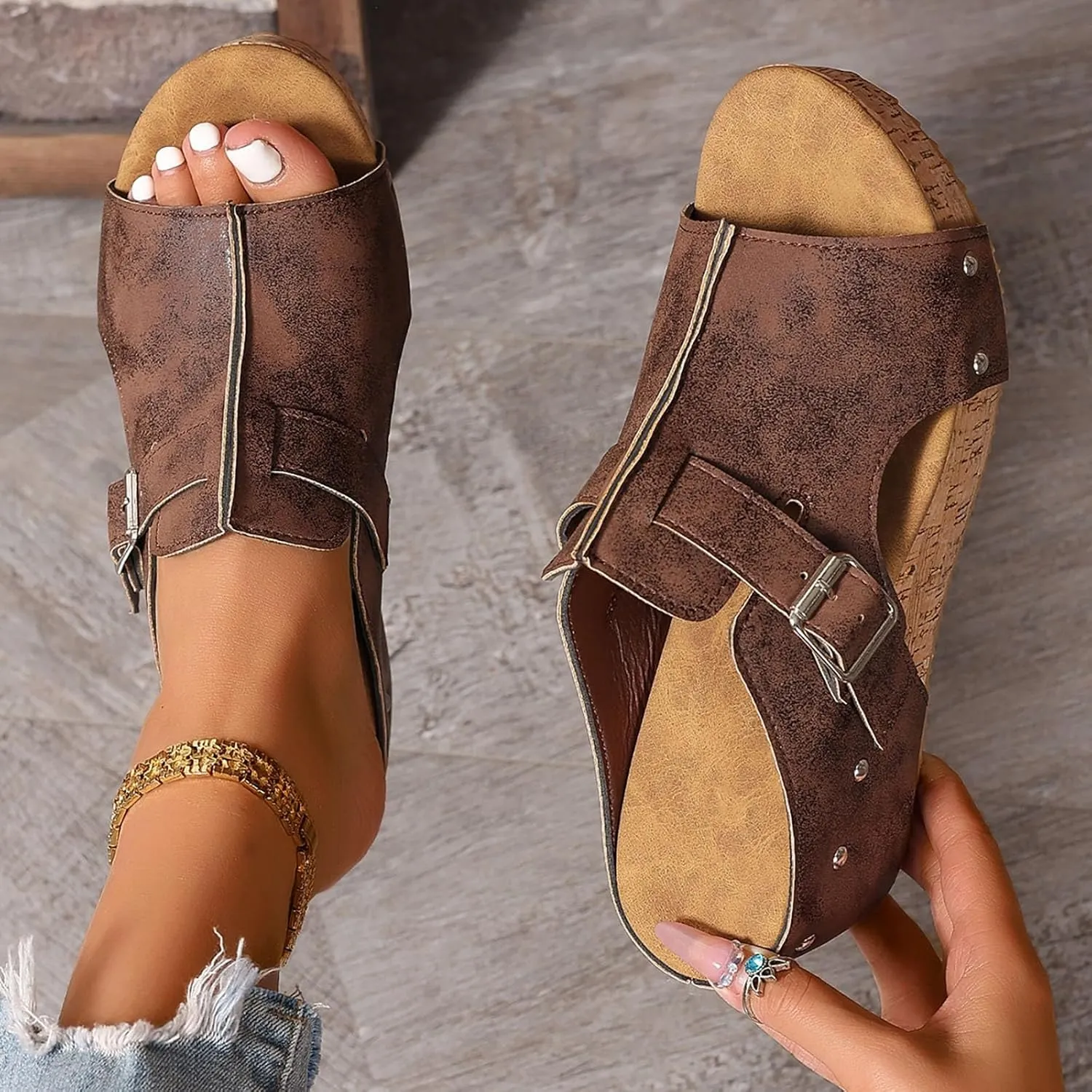 Summer Sandals for Women 2025 Platform Wedge Sandals Open Toe Slip On Slides Heeled Cutout Comfortable Beach Vacation Party Shoes