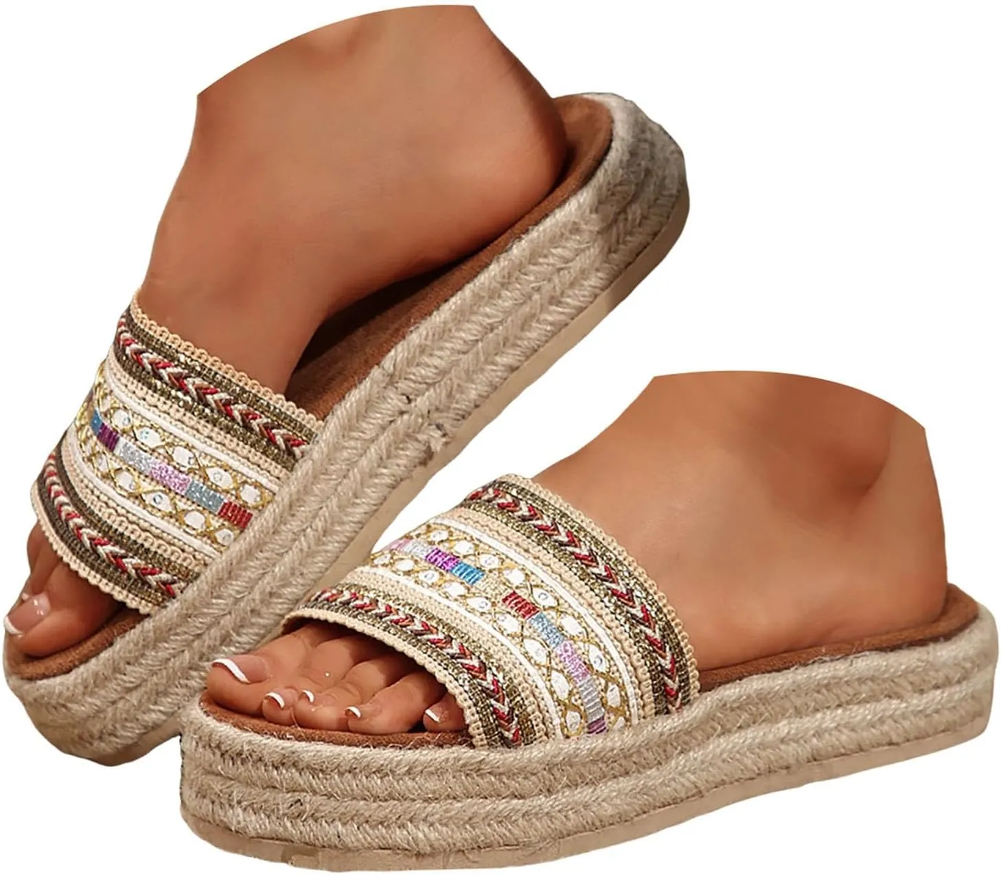 Summer Sandals for Women 2025 Trendy New Womens Platform Sandals Comfortable Slip On Shoes Dressy Wedge Sandals Casual Espadrilles Slip On Slippers Boho Beach Slides Shoes for Vacation Party