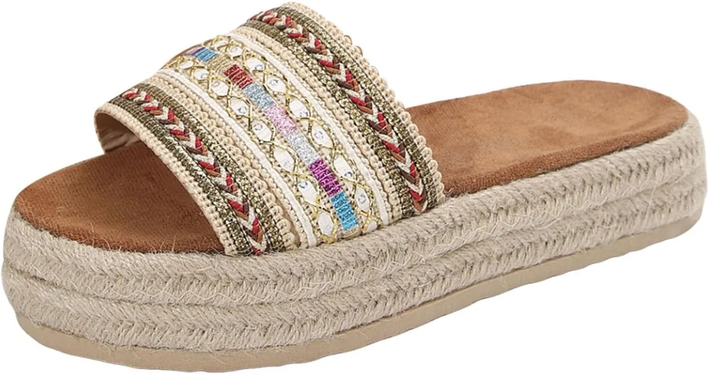 Summer Sandals for Women 2025 Trendy New Womens Platform Sandals Comfortable Slip On Shoes Dressy Wedge Sandals Casual Espadrilles Slip On Slippers Boho Beach Slides Shoes for Vacation Party