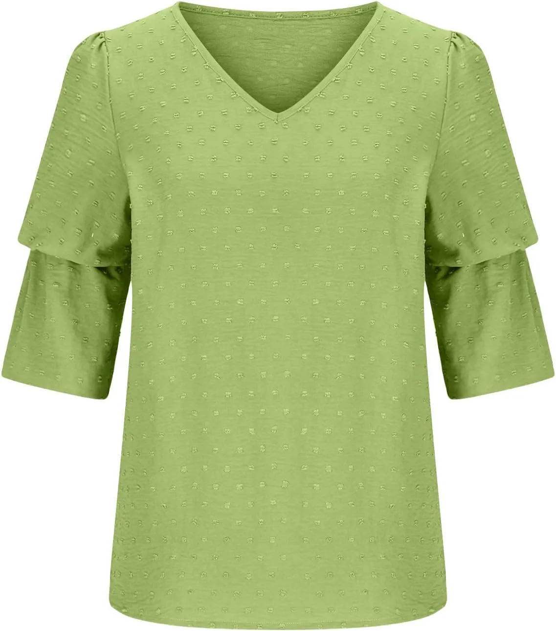 Summer Solid Color Tops Womens Chiffon Tunic V Neck Shirt Long Sleeve Tees Casual Polka Dot Blouse