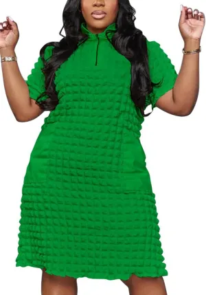Summer Women Midi Dresses Sexy Plus Size Short Sleeve Half Zipper A-Line Dress Streetwear 2025