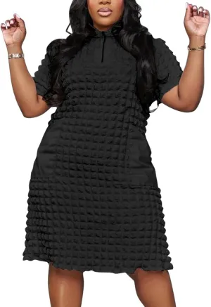 Summer Women Midi Dresses Sexy Plus Size Short Sleeve Half Zipper A-Line Dress Streetwear 2025