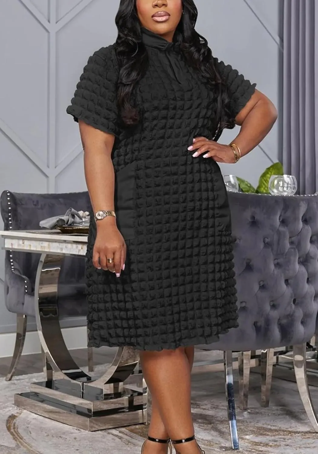 Summer Women Midi Dresses Sexy Plus Size Short Sleeve Half Zipper A-Line Dress Streetwear 2025