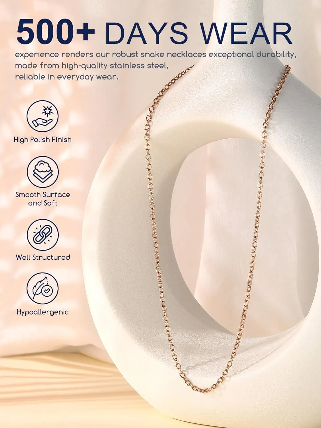 Suplight Stainless Steel Cable Chain Necklaces for Men Women 14K Gold/Black/Rose Gold Plated Cable Link Chains, 2mm Thin & Dainty & Sturdy Chains for Pendant 14"-30" Length