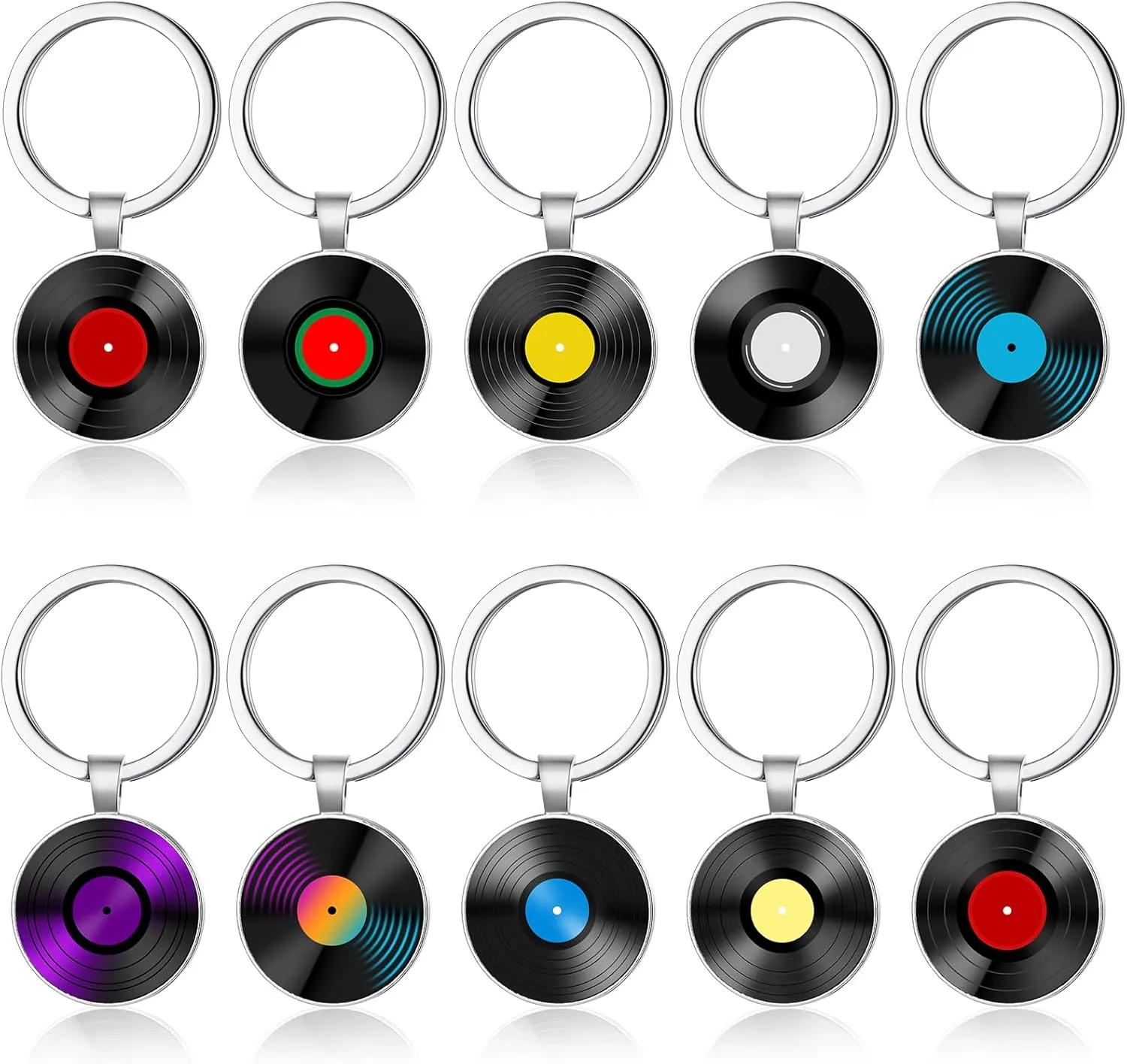Sureio 10 Pcs Retro Vinyl Record Album Keychain Music Recording Player Metal Dj Pendant Charm Key Chain Gift for Music Lover