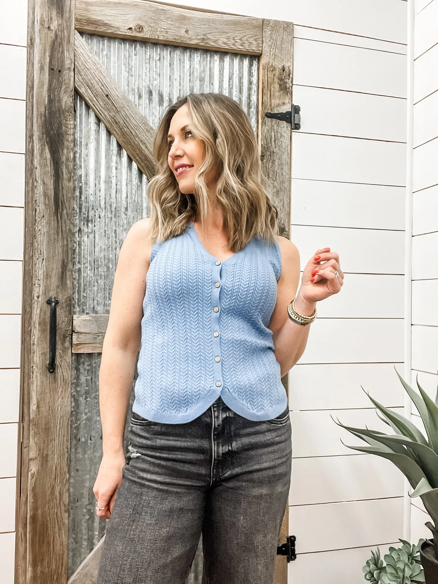 Sweater Vest with Buttons Scuba Blue