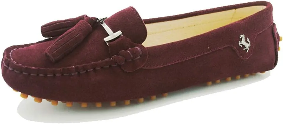 TDA Womens Casual Comfort Slip-on Metal Button Tassel Suede Leather Driving Walking Trail Running Loafers Boat Shoes Multi Colored