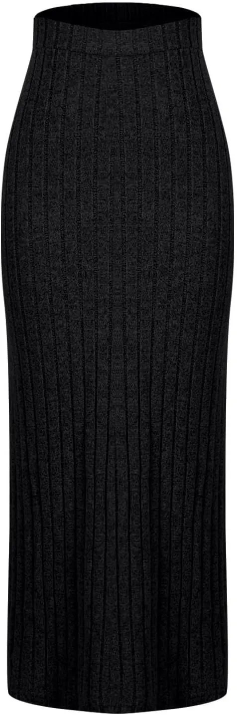 Texture Maxi Skorts for Women Ribbed Knitted Stretch Bodycon High Waist Pencil Skirts Casual Solid Side Split Skirt