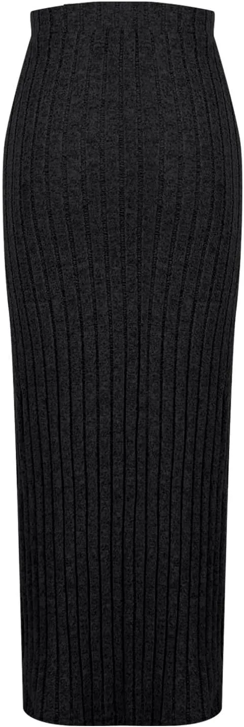Texture Maxi Skorts for Women Ribbed Knitted Stretch Bodycon High Waist Pencil Skirts Casual Solid Side Split Skirt