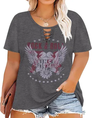 TIYOMI Plus Size Henley Tops Short Sleeve Shirts for Women Summer Tunics XL-5XL