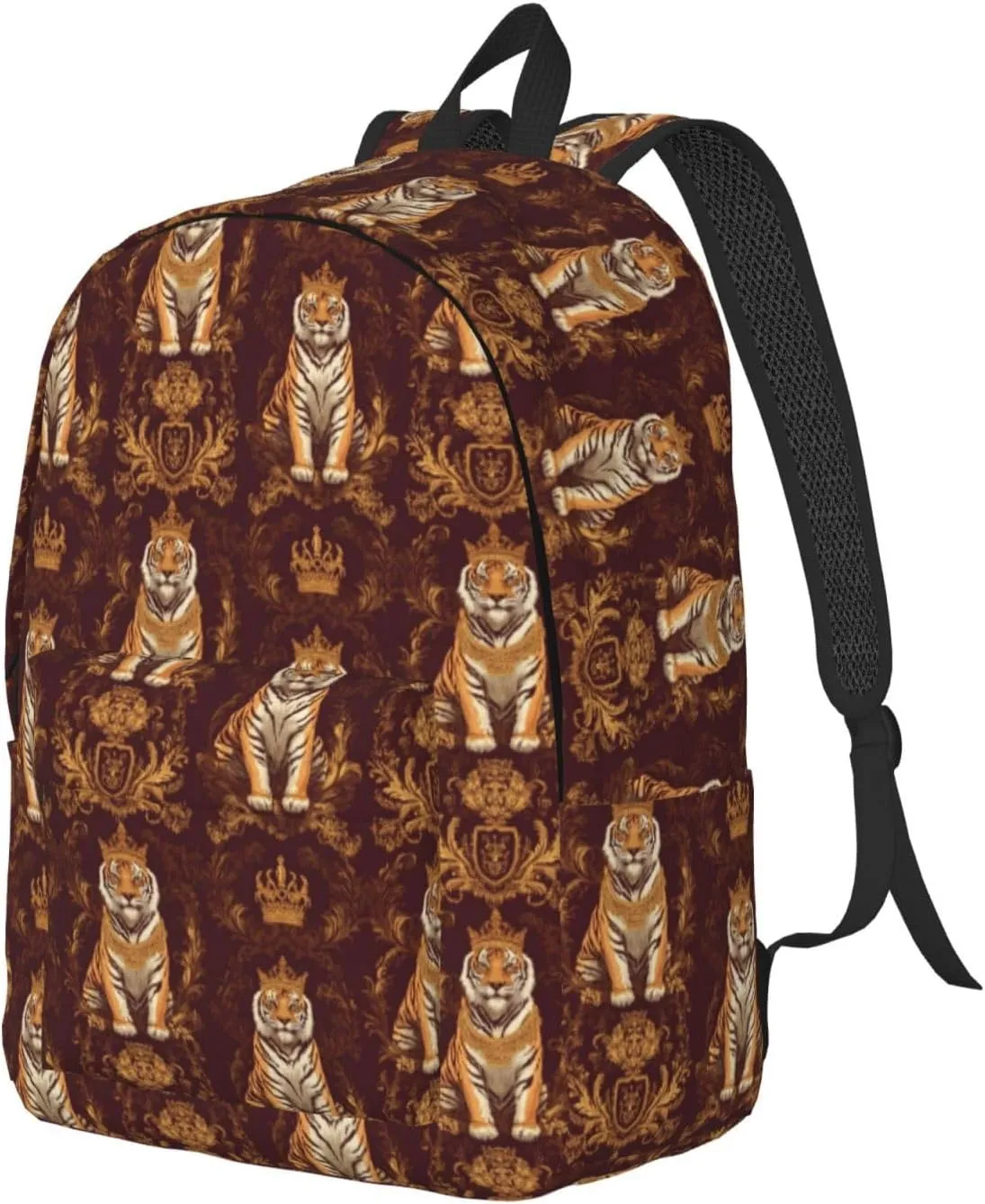 Travel Backpack for Women Men - 20L Gold Tiger Crown Print Canvas Simple Modern Backpack Bag for Hiking