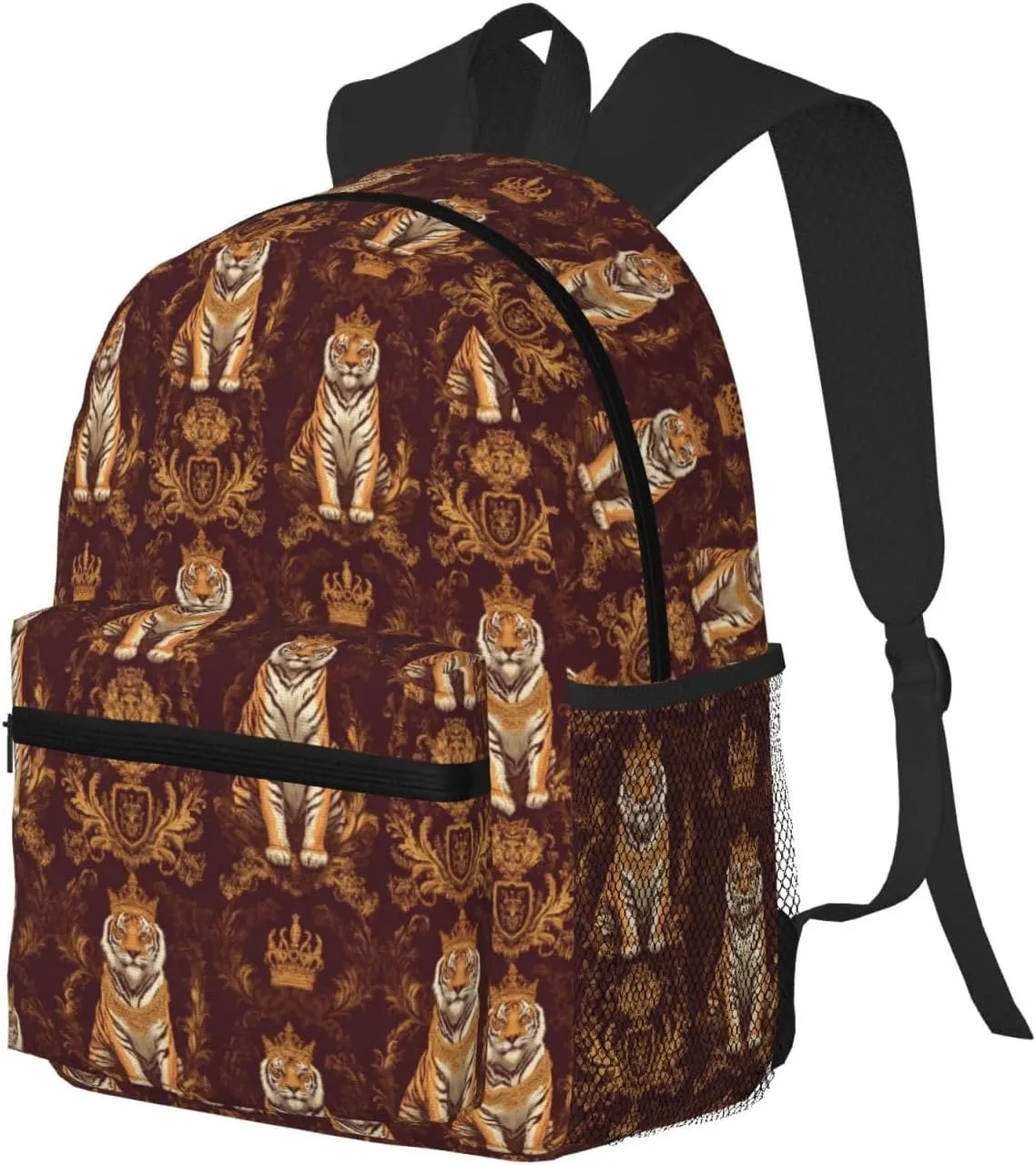 Travel Laptop Backpack for Men Women - 17L Water Resistant Lightweight Beach Backpack with Laptop Compartment, Gold Tiger Crown Print Travel Bag with Adjustable Carry Straps