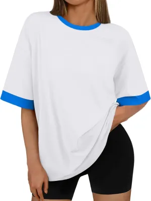 Trendy Queen Oversized Tshirts for Women Plus Size Summer Tops 2025 Workout Short Sleeve Shirts Color Block Tees
