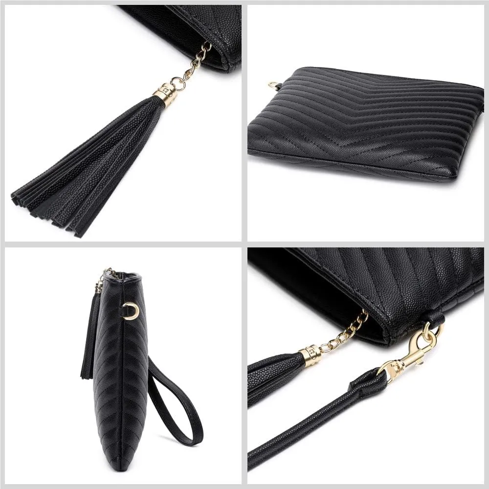 Trendy Vegan Leather Shoulder Purses, Clutch Wallet with Wristlet Strap,Small tassel Crossbody Bags for Women