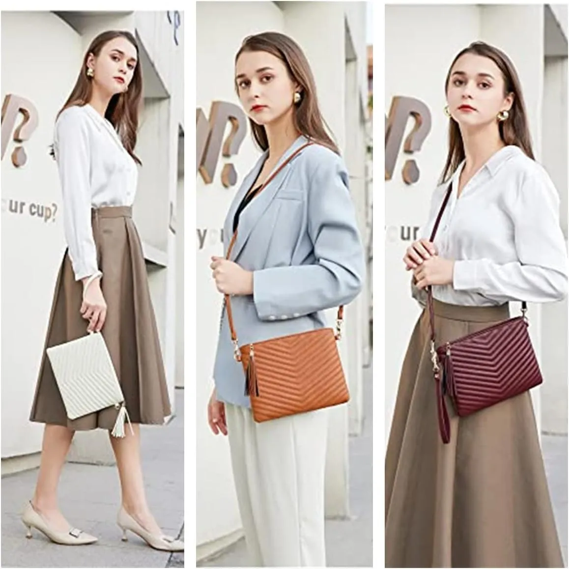 Trendy Vegan Leather Shoulder Purses, Clutch Wallet with Wristlet Strap,Small tassel Crossbody Bags for Women