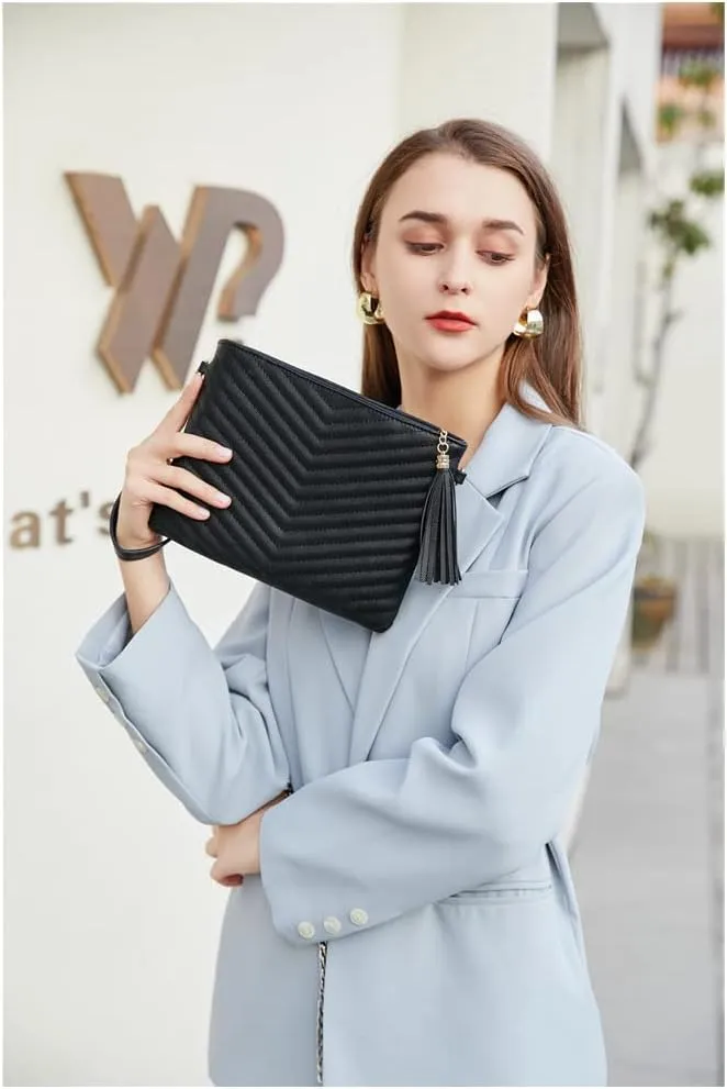Trendy Vegan Leather Shoulder Purses, Clutch Wallet with Wristlet Strap,Small tassel Crossbody Bags for Women