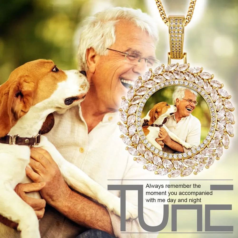 TUHE Custom Picture Necklace Personalized Photo Pendant 18K Gold Plated Customized Engraved Memory Necklaces Round Circle Rip Medallion Picture Chains For Men Women- Birthday Gifts