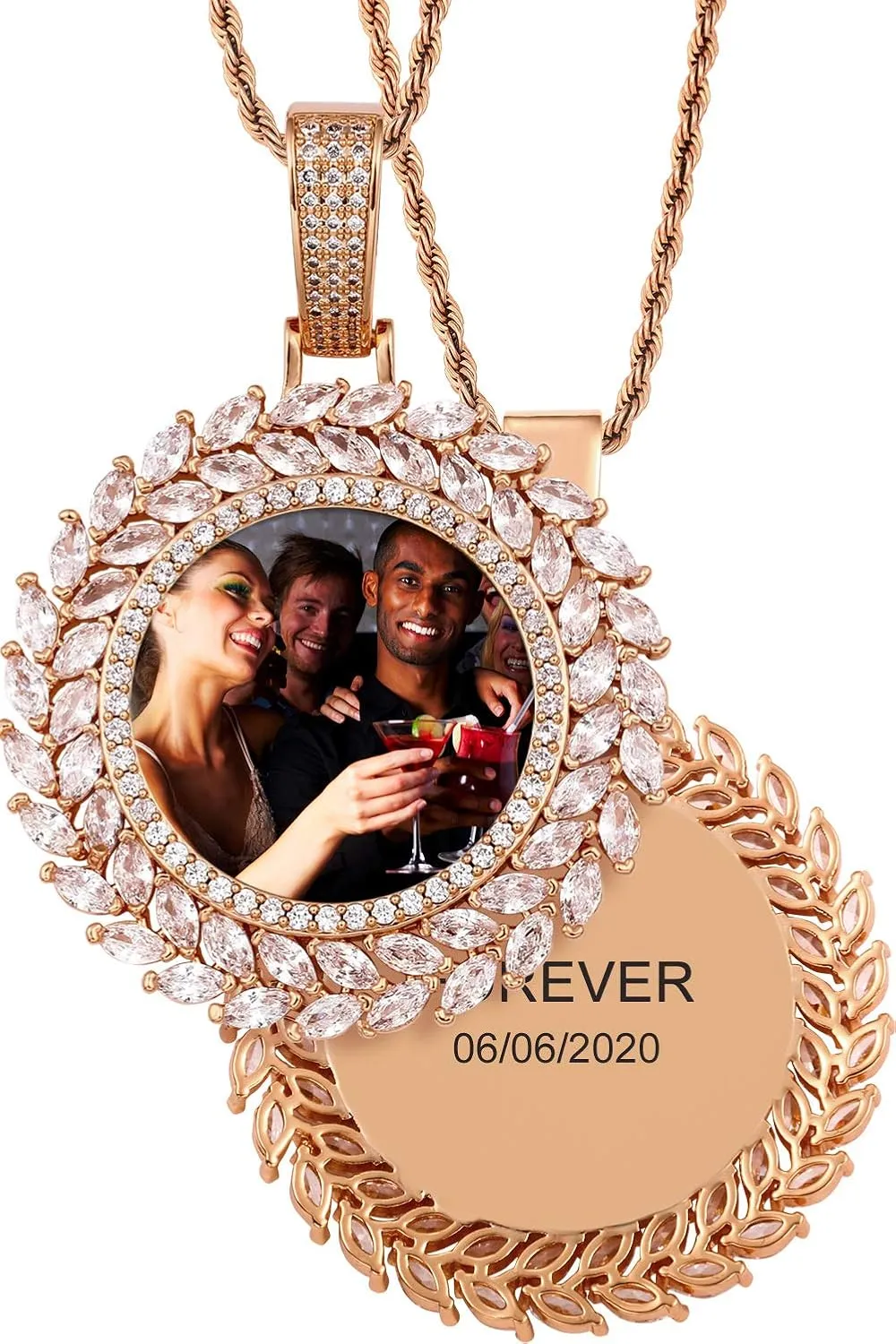 TUHE Custom Picture Necklace Personalized Photo Pendant 18K Gold Plated Customized Engraved Memory Necklaces Round Circle Rip Medallion Picture Chains For Men Women