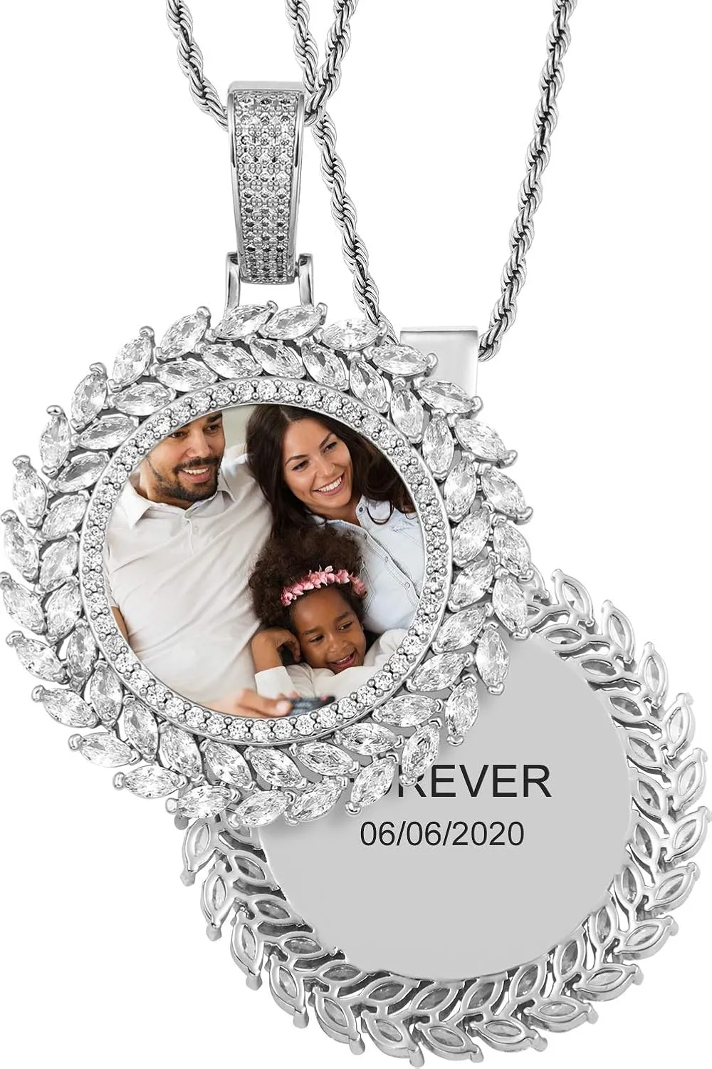 TUHE Custom Picture Necklace Personalized Photo Pendant 18K Gold Plated Customized Engraved Memory Necklaces Round Circle Rip Medallion Picture Chains For Men Women