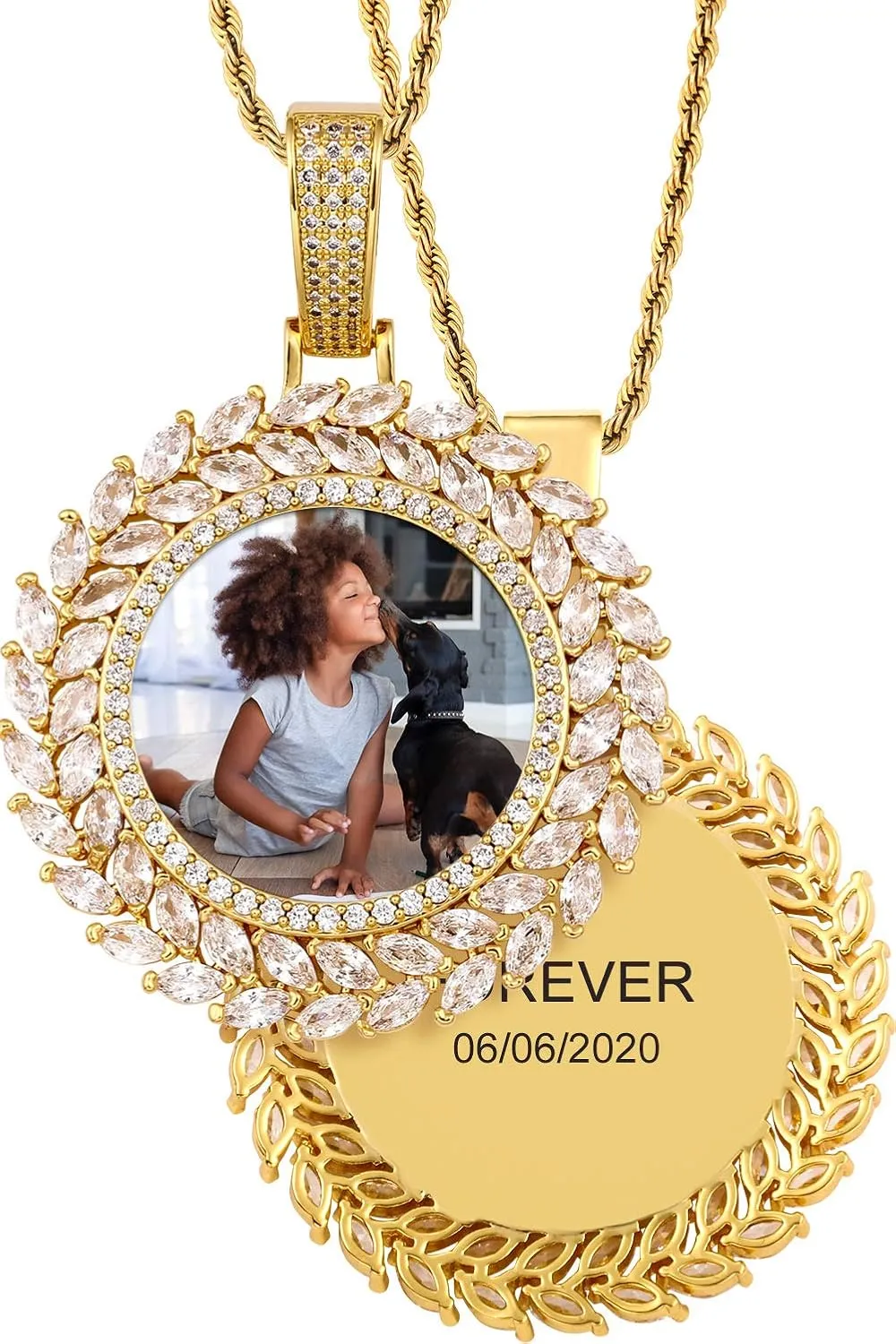 TUHE Custom Picture Necklace Personalized Photo Pendant Customized Picture Chains For Men Gold Silver Memory Round Engraved Medallion Necklaces