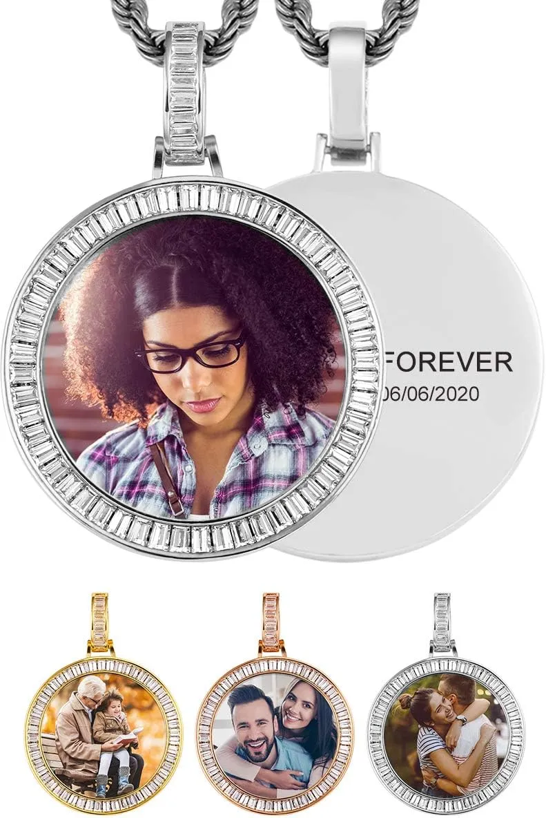 TUHE Custom Picture Necklace Personalized Photo Pendant Customized Picture Chains For Men Gold Silver Memory Round Engraved Medallion Necklaces